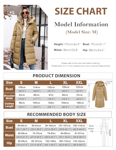 Winter Coats for Women-Puffer Jacket Hooded Warm Winter Long Coat Thickened Down Alternative Jacket Outwear - color: Khaki, size: XX-Large