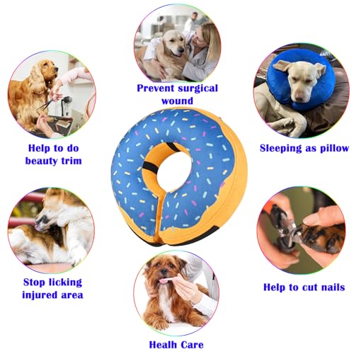 Inflatable Dog Cone Collar for After Surgery, Soft Adjustable Blow up Donut E-Collar for Small Medium Large Dog and Cats - color: Yellow/Blue Cheese, size: Large (Neck: 15"-18")