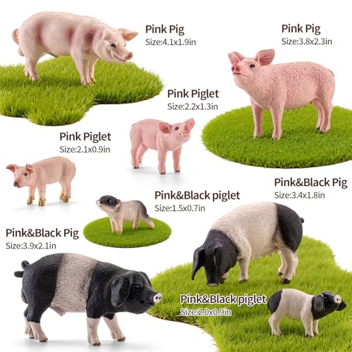 8 Pcs Realistic Pig Figurines Farm Animal Toys Animal Figures | Solid, Durable, Safe, Plastic Pig Figures Playset, Cake Toppers, Educational Pretend Play, Birthday Christmas Gift - style: Pig