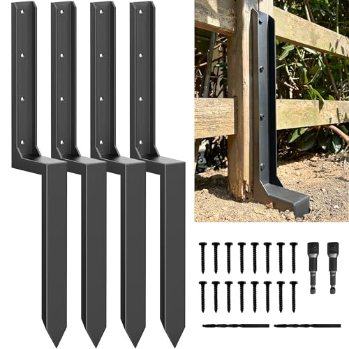 33.62" Fence Post Repair Kit, Fix Broken 4x4/6x6 Wood Post 4Pack | Anchor Ground Stakes, Thickened 11-Gauge, Heavier at 5.47lb, One-Piece, MUSE Award, No Dig, Easy Install, Powerful Support - size: AS1-U 4Pack 33.62x4.7x2"