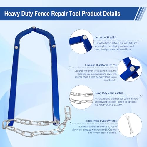 Updated Heavy Duty Fence Repair Tool, Fence Stretcher Tool for Tightening and Restoring Barbed Wire, Electric Fence, Horse Fence, Mesh Fencing, Fence Stretcher-Fence Repair for Ranch,Farm, Garden Use.