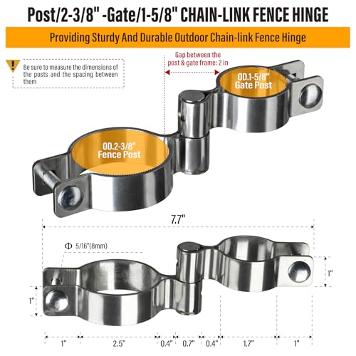 2 Pack 2-3/8" x 1-5/8" Chain Link Fence Gate Hinge, 304 Stainless Steel Heavy Duty Male Female Post Hinges with Bolts and Nuts - color: 2-3/8", size: 1-5/8 Inch