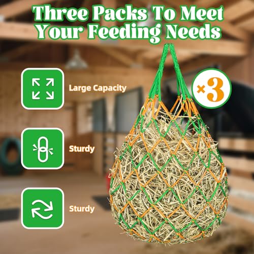 YedsIntu 3 Pcs Hay Bags for Horses, Hay Nets for Horses Goat Sheep,Goat Hay Feeder for Slower Feeding,Strong Load-Bearing Hay Bag Hanging for Horse Stable Trailer (Green) - color: Green