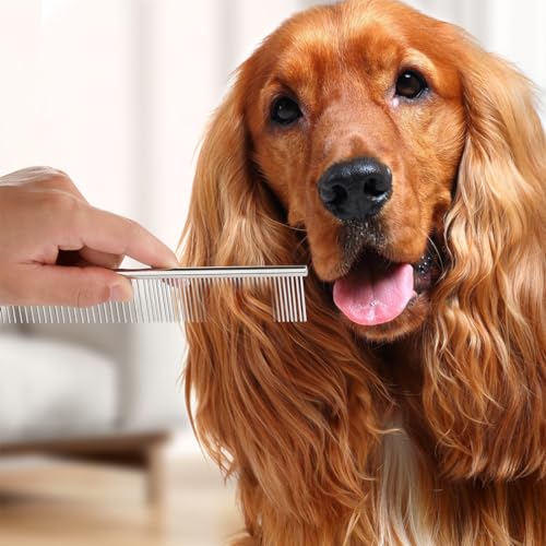 QUMY Dog Comb Kit-Dematting Rake Comb for Dogs Metal Cat Dog Grooming Brush | Stainless Steel Dematting Tool for Dogs, Golden Doodle Poodle Detangler Brush for Matted or Knotted Pet Hair Removal, 2 Pack
