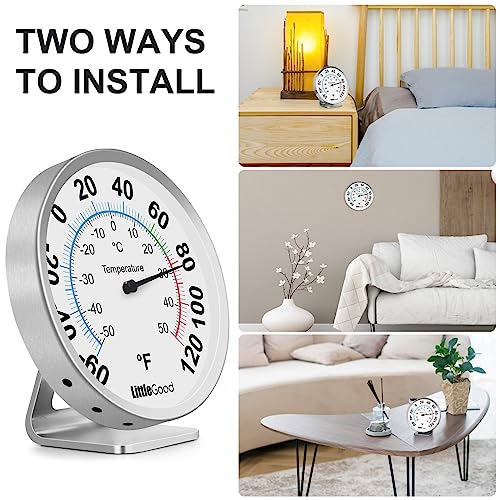 5” Indoor Outdoor Thermometer - Analog Thermometer gauges for Temperature Updated, Round Dial Metal Wall Thermometers Large Numbers for Home, Patio, Room, Greenhouse, Garage, Decorative