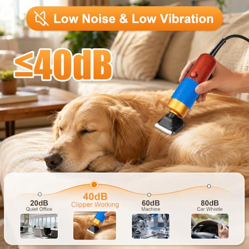 Dog Clippers for Grooming Thick Hair, 200W Sheep Shears, Pet Clipper Kit | Corded Dog Hair Trimmer with Spare Blade, Stepless 2000-6600 RPM, 10ft Cable, Low Noise, for Dogs, Sheep, Goats and Alpacas - size: 10 feet