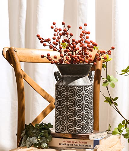 Vintage Galvanized Metal Milk Can, Farmhouse Decorative Flower Vase, Rustic French Country Milk Jug for Home Decor,10.6''H… - color: Milk Can