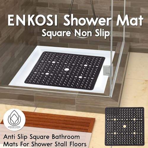 ENKOSI Large Square Shower Mat - 27x27 inch Non Slip Shower Mats - Green Shower Mats for Showers Anti Slip - Shower Non Slip Mat - Shower Mat with Drain Hole - Square Bathroom Mat (Clear Green 27x27) - color: Clear Green