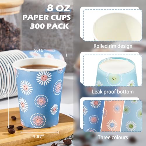 SIUQ 300 Pack Paper Cups 8 oz, Disposable Coffee Cups - Daisy Floral | Heavy Duty Coffee Cups 8 Ounce for Hot/Cold Beverage, Water, Juice, Tea, Office, Party, Home, Travel, Picnic, Events - color: Daisy 8oz-300 pack