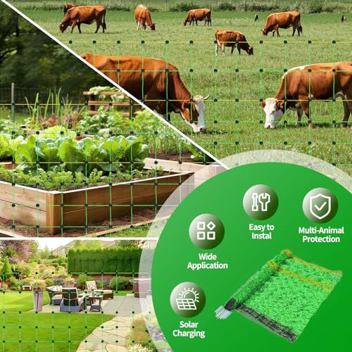Electric Fence Netting, 49.6" H x 164' L, Portable Livestock Nets Mesh for Hogs, Cattle, Sheep,Turkey, Goat, Larger Animals,PE Net Fencing Used in Backyards, Farms and Ranches and Gardens