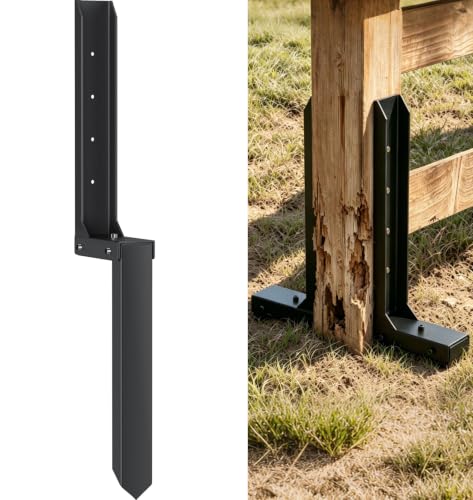 Fence Post Repair Kit, Quick Fix Leaning for 4x4/ 6x6 Wood Posts (1-Pack) | 13-Gauge Thickened Steel, Hot Dip Galvanized, Rustproof, No Dig Drive-in, Heavy Duty Steel Anchor for Yard, Garden