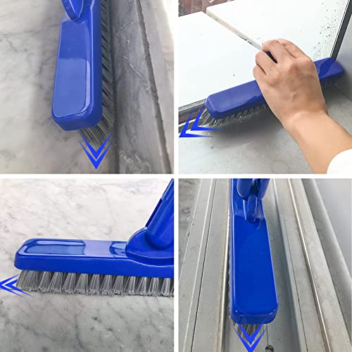 Grout & Scrub Brush Combo, Floor Scrubber with Long Handle, Multi-Purpose Stiff Bristles Cleaning Brush Set for Tile, Grout, Deck, Kitchen, Shower Floor (2 Pcs) - color: White & Blue Head