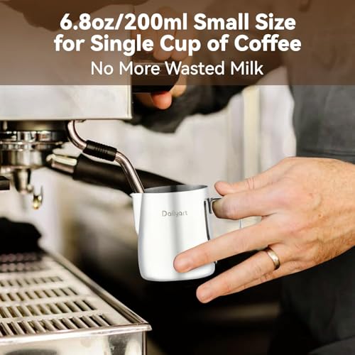 Dailyart Small Milk Frothing Pitcher 6.8oz/200ml Milk Steamer Cup | 304 Stainless Steel Milk Frother Cup with Scale & Special Dripless Spout, Frother Cup Espresso Machine Accessories - size: 6.8 Ounces