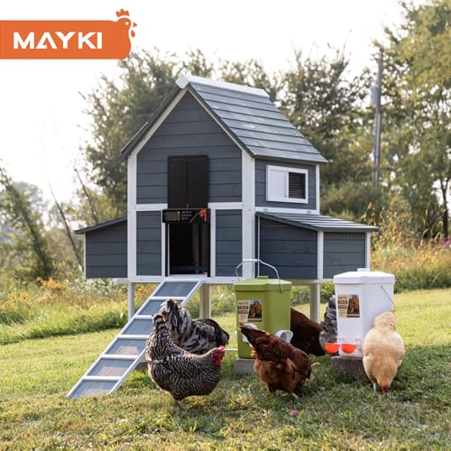 MAYKI Chicken Feeder and Waterer Set and Automatic Chicken Coop Door Solar Powered, Automatic Coop Accessories