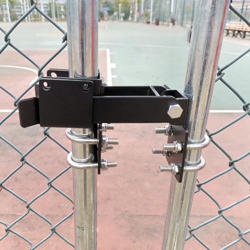 BiJun Chain Link Double Gate Latch for 1-1/4 Inch Gate Frames - Strong Arm Design with Padlock Holes,Chain Link Fence Latch for Ranch Fences & Yard Gates (Black) - color: Black