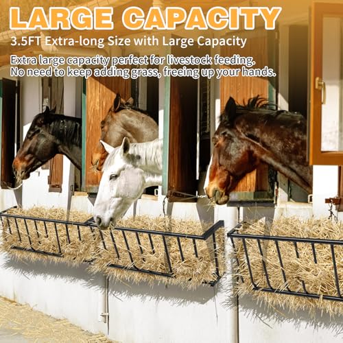 Outvita Horse Hay Feeder, 40.5'' Long Livestock Hay Feeder with 25 Gallon Large Capacity, Carbon Steel Wall Mounted Hay Rack for Horses, Sheep, Goats, Indoor Outdoor Uses(Black) - size: 40.5 in