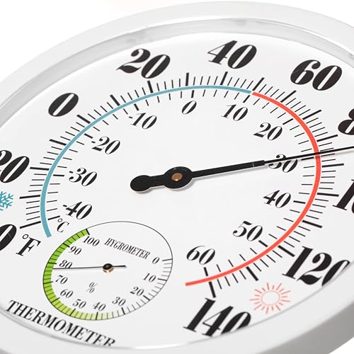 Clockswise 10" Outdoor Indoor Wall Thermometer and Hygrometer Combo Temperature & Humidity Gauge with Fahrenheit & Celsius Scale Decorative Weather Monitor for Home Garden Greenhouse or Office, White