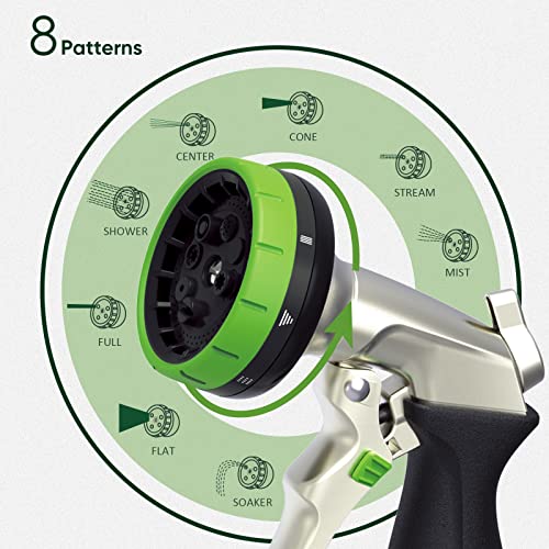 Garden Hose Nozzle, Metal Spray Nozzles for Garden | 8 Spray Patterns, Heavy Duty Labor-Saving Design, On/Off Valve for Easy Water Control, For Outdoors Lawn Watering Car Washing