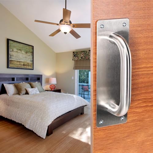 WANLIAN 2Pcs Pull Push Door Plate Handle 8inch Stainless Steel Heavy Duty Barn Door Pull for Shed Commercial Fire Gate with Mounting Screws (Silver, 200x65mm/7.9x2.6inch) | Heavy Duty Barn Door Pull for Shed Commercial Fire Gate with Mounting Screws (200x