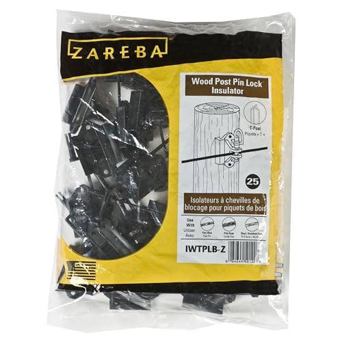 Zareba T-Post Pin-Lock Insulators for Electric Fences - Black, 25 Pack, IWTPLB-Z - Includes 25 Insulators - Secure Hold, Easy to Release - size: 25 Pack