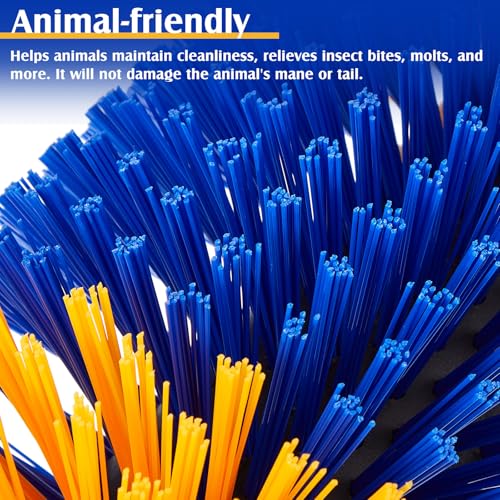 3 Pack Livestock Scratching Brush, Blue and Yellow | Animal Scratcher, Itch Relief Grooming, Horse Goat Cow Scratcher, Fence Post Mounting, Durable Bristles, Farm Livestock Care - color: Blue and Yellow