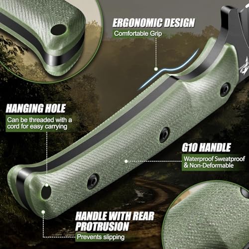 Purple Dragon Fixed Blade Knife - Full Tang Hunting Knife Green | Kydex Sheath, Forged from a Single Piece of D2 Steel, G10 Handle, Gift Box - size: 3 inch