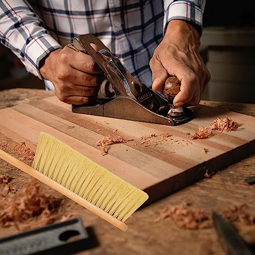 2 Pieces Woooden Dust Brush Hand Broom Bench Brush with Long Wood Handle Whisk Broom Soft Bristle Brush for Counter Bed Sofa Car Fireplace Clothes Household Cleaning - color: Khaki