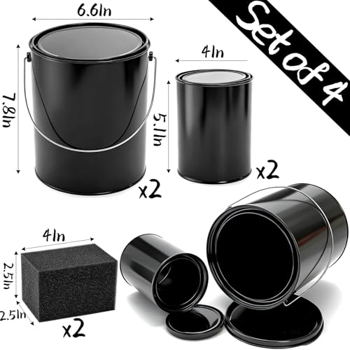 WUWEOT 4 Pack 1 Quart & 1 Gallon Metal Paint Can, Black Empty Paint Buckets Storage Container, Leftover Pail with Stainless Steel Handle and Snap On Airtight Lid for Painting, DIY Crafts