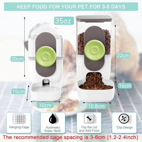 Lemtrflo Rabbit Feeder, Bunny Water Bottle Dispenser, Pet Cage Food Bowl | Suitable for Rabbits, Guinea Pigs, Ferrets, Cat and Other Small Pets - color: White Brown