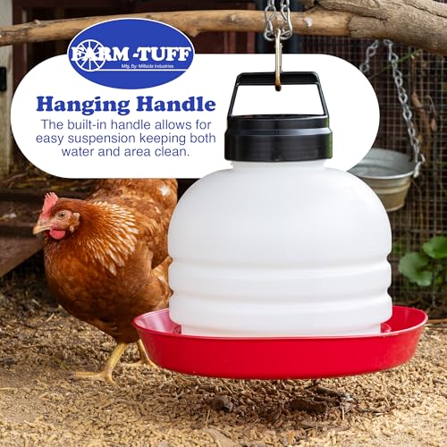 FARM-TUFF Hanging Chicken Waterer, 3 Gallon Capacity - Durable BPA-Free Plastic Poultry Fountain with Top Fill Design - Automatic Water Dispenser for Chickens, Ducks, Turkeys & Game Birds