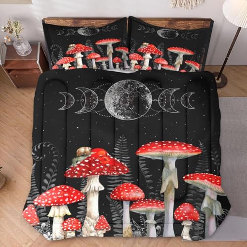 WeCozy Full Comforter Set, 3 Pieces Mushroom Wildflower Bedding, All Season | Dandelion Flower Summer Moon Phases Soft Comforter with 2 Pillowcases for Kids and Adults Room Bedroom Bed Decor - color: Multi 14, size: Full