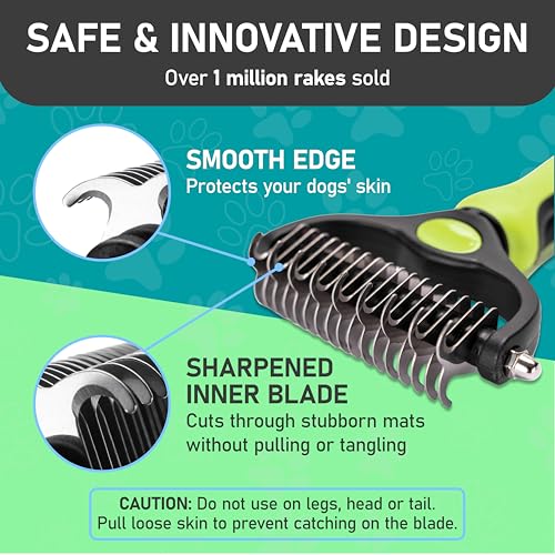 Maxpower Planet Pet Grooming Brush - Double Sided Shedding, Dematting Undercoat Rake for Dogs and Cats - Extra Wide Dog Grooming Brush - Yellow | Yellow Deshedding & Dematting, Extra-Wide Double-Sided Comb, Long-Haired Coats, Reduces Shedding, Original De