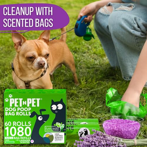 Pet N Pet Doggie Poop Bags, 1080 Count, Lavender Scented Waste Roll Refills | Green, Dogs, 41% Plant Based, 59% PE, Extra Thick, 9 x 13, Leak-Proof, Tear-Resistant, Easy-Tear Design, dog waste bags - color: Green - Scented