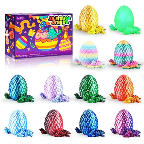 Impossmaker 12PCS 3D Printed Dragon Eggs with Dragon Inside, Cool Stuff Fun Gifts, Mini Dragons Eggs Set Articulated Crystal Fidget Toy for Adults Teens Boy Gifts Easter Basket Stuffers - style: 12P-S4