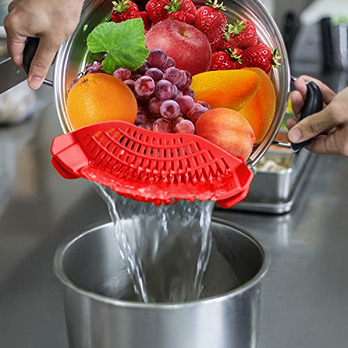 AUOON Clip On Strainer for Pots, Standard 8.86 x 3.55 in, Red | Food-grade Silicone, Fits Pots Pans Bowls, Dishwasher Safe, for Pasta Noodles Vegetable Fruits, Space-saving Kitchen Gadget - color: Red, size: Standard 8.86 x 3.55 in