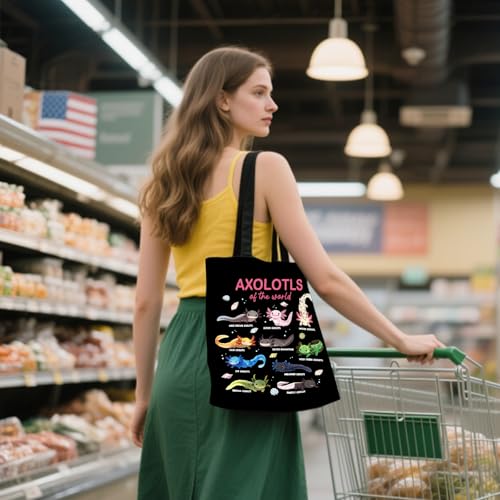 Aesthetic Canvas Tote Bag for Women - with Magnetic Snap Closure & Zipper Inner Pocket Reusable Totes Bag - color: Axolotls1