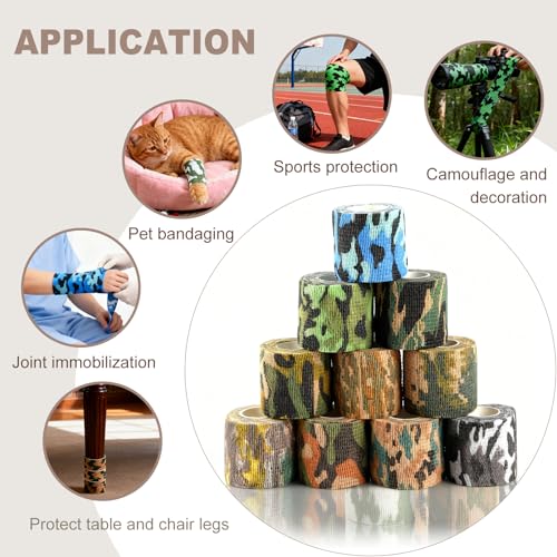 12 Rolls Non-Woven Vet Wrap Cohesive Bandages,Self Adherent Wrap Self Adhesive Bandage, Vet Wraps, Non-Woven for Wrist, Ankle, Sprains, Swelling, Pet Horse Animals(Camouflage,2 inchx 5 Yards)