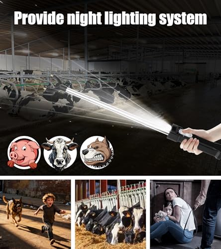 Rechargeable Cattle Prod, Waterproof Electric Livestock Prod with LED Light | Retractable Electric Cattle Prod Stick Livestock for Cows Hogs Sheep Wait Animal Herding Tool for Cattle -37In - color: Black