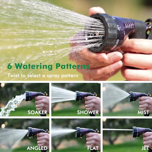 RESTMO Garden Hose Nozzle Heavy Duty, Hose Spray Nozzle for Garden Hose | Zinc Alloy, 6 Adjustable Watering Patterns, Leakproof, Anti-slip, ldeal for Watering Plants, Washing Cars & Pets, Purple - color: Purple
