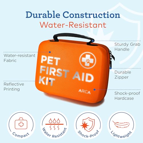 ARCA PET Cat & Dog First Aid Kit for Car - Pet Emergency Kit for Home Office Travel – Dog Camping Essentials with Digital Thermometer, Muzzle & Mini First Aid Pouch - size: CoreCare Kit