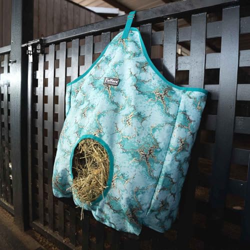 Jeffers Expression Top Loading Hay Bag for Horses & Livestock – Durable 600 Denier Hanging Hay Feeder, Water Resistant with Mesh Bottom, Easy Hanging Snap for Stall, Trailer, Travel - Bisbee Blue - color: Bisbee Blue