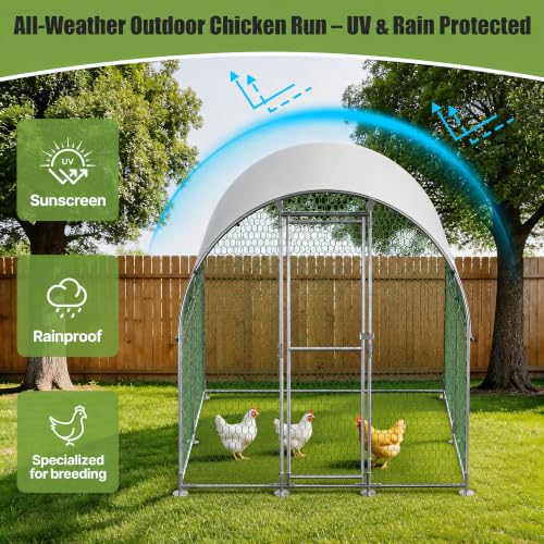 Large Metal Chicken Coop Run for Yard with Cover 6.6x6.6x6.9ft Poultry Cage | Walk-in Coop with Waterproof UV Cover, Upgraded Anti-twist Door for Backyard Hens, Ducks, Geese and Farm Yard Use - size: 78.7"L x 78.7"W x 82.7"H