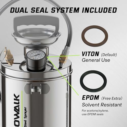1.5 Gallon Stainless Steel Pump Sprayer with 20" All-Steel Wand & 4FT Reinforced Hose for Lawn Care, Weed Treatment & Pest Control, Includes Viton & EPDM Seals, Gloves - size: 1.5G/6L