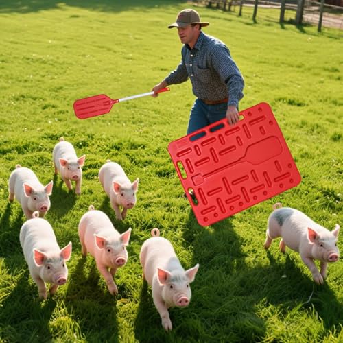 Livestock Sorting Panel with Sound Paddle 38x33 Inch Plastic Sturdy | Animal Guide Board Pigs Hogs Sheep Goats Cattle Gate Steel Ball Sound Paddle Dual Handles Portable Farm Equipment