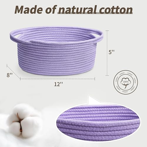 Pro Goleem Small Woven Basket with Gift Bags and Ribbons Durable Baskets for Gifts Empty Small Rope Basket for Storage 12"X 8" X 5" Baby Toy Basket with Handles, purple - color: Purple