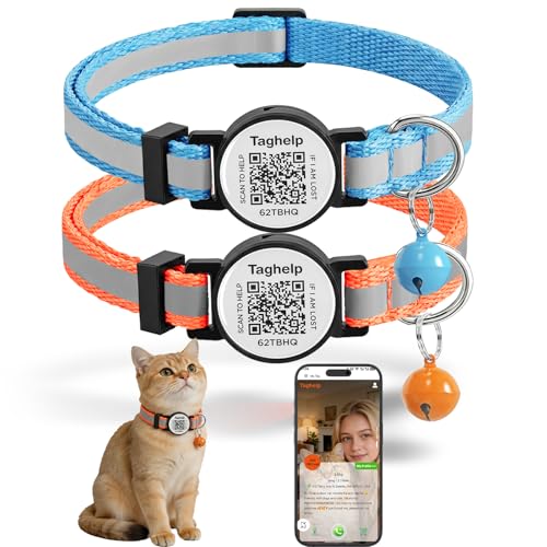 Smart QR Code Cat Collar 2-Pack, Breakaway Reflective Collar with Permanent Online Profile, Adjustable 7.5-12.5 Inch Safety Collar for Cats (Orang & Blue) - color: Reflective Strip - Orang & Blue