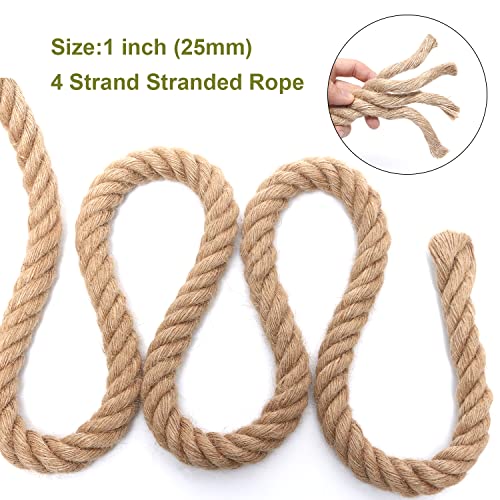 Heavy Duty Jute Rope - 1 Inch, 50 Feet, Natural Hemp for Crafts, Gardening, Bundling, Climbing, Hammock, Nautical, Tug of War, Railings, Home Decorating - size: 50Ft, style: 1 Inch