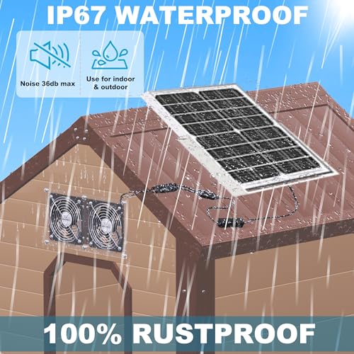 Solar Fan for Greenhouse, 20W Solar Powered Fan for Chicken Coop, Waterproof Exhaust Fan for Shed with 11.8ft/3.6m Cable - style: Solar Fan-20W