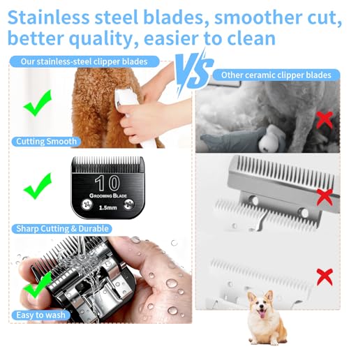 Size 10+30+40+7FC+5FC+4F+3-3/4FC Detachable Dog Grooming Blades, Compatible with Andis, Oster A5, Wahl KM10 Series Clippers, Cut Length 0.25mm-13mm, Black - size: 10+30+40+7FC+5FC+4F+3-3/4FC