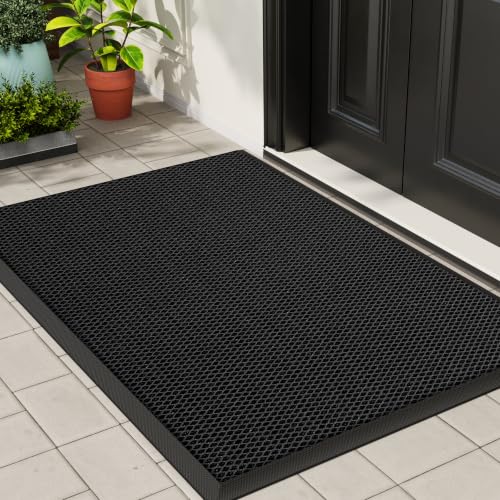 Front Door Mat Outside Entrance Welcome Mat 24"x36" Black 2x3 ft | Heavy-Duty Dirt Trapper Non Slip Rubber Entrance Doormats for Entryway Porch Garage 3D Mesh Stain Resist All Season & Weather - color: Black, size: 24"x36"